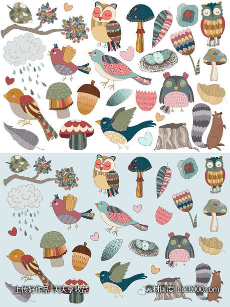 林地动植物插图设计元素 Woodland Designs Vector  PNG Pack-源文件-素材国度dc10000.com