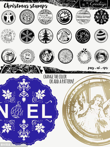 圣诞节日主题封条数码印章设计 Christmas Seals Digital Stamp Set - 源文件