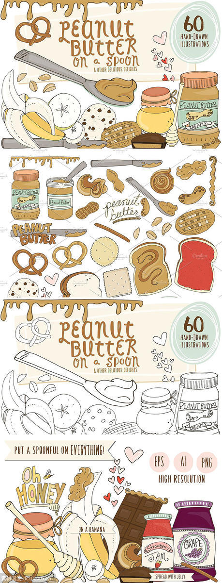 花生酱食物手绘矢量插图 Food Illustrations ndash Peanut Butter - 源文件