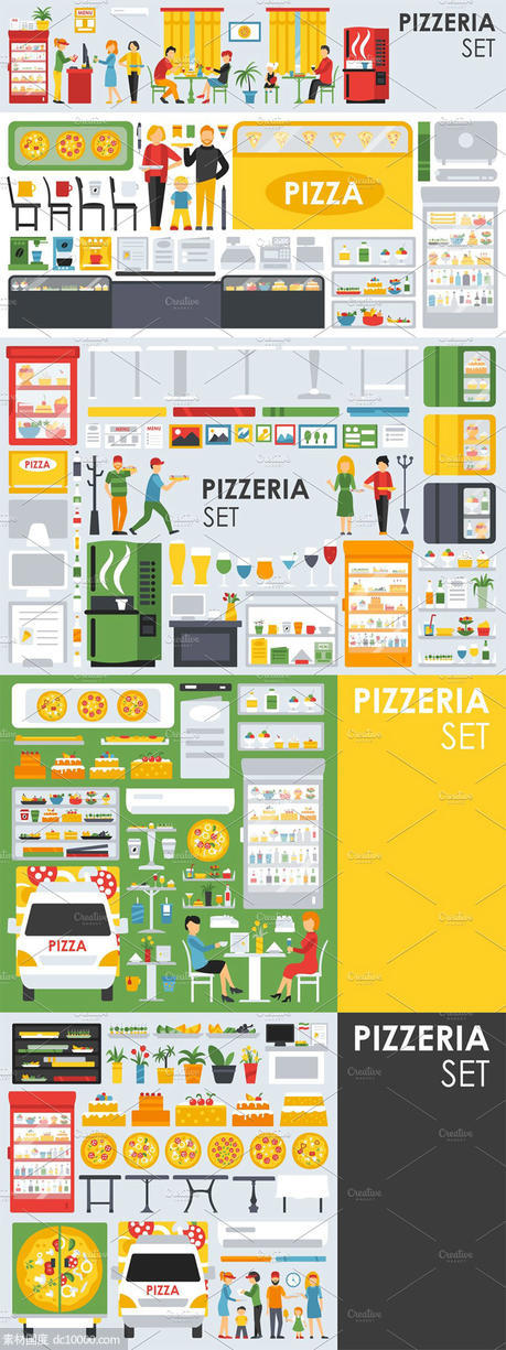 披萨店扁平设计风格设计元素 Pizzeria Flat Objects 9 collections - 源文件
