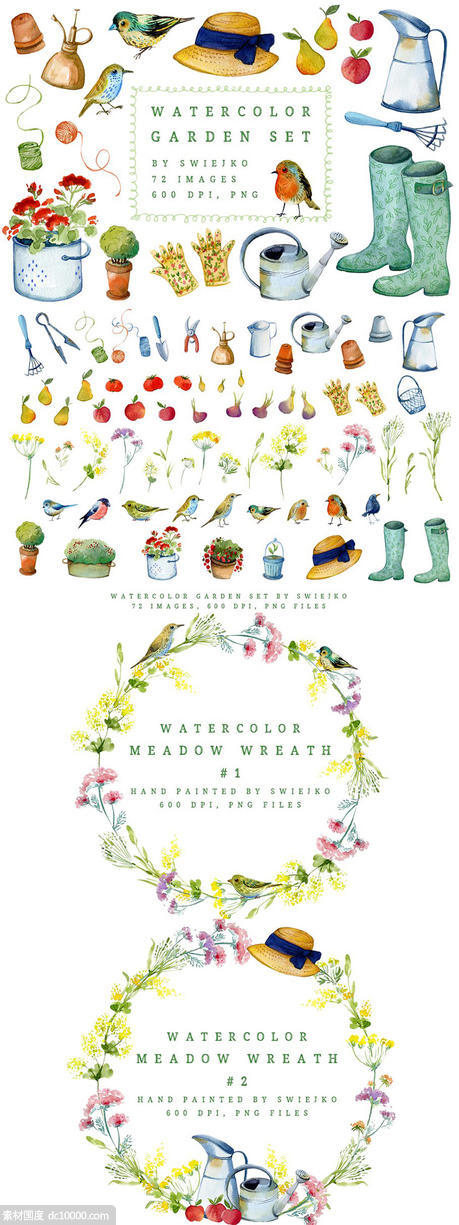 水彩花园元素插画设计套装 Watercolor Gardener Set - 源文件