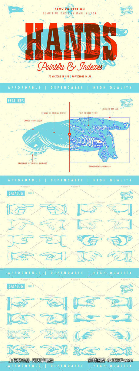 复刻维多利亚时代雕刻风格手势插画 Hand Pointers Indexes ndash BRMV 01-源文件-素材国度dc10000.com