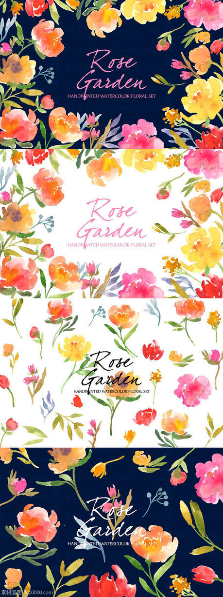 水彩玫瑰花剪贴画艺术 Rose Garden- Watercolor Clip Art - 源文件