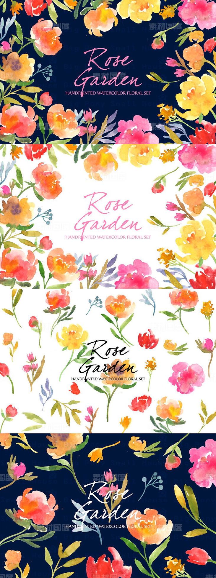 水彩玫瑰花剪贴画艺术 Rose Garden- Watercolor Clip Art