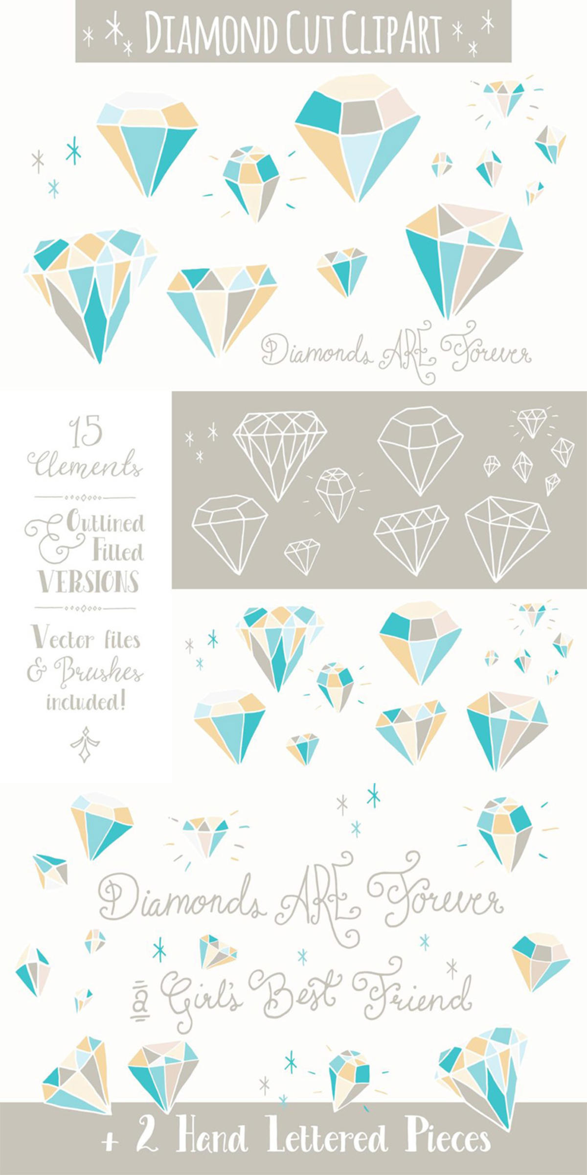 手绘不规则蓝色宝石钻石时尚插画 Blue Diamonds Clip Art ndash Vector