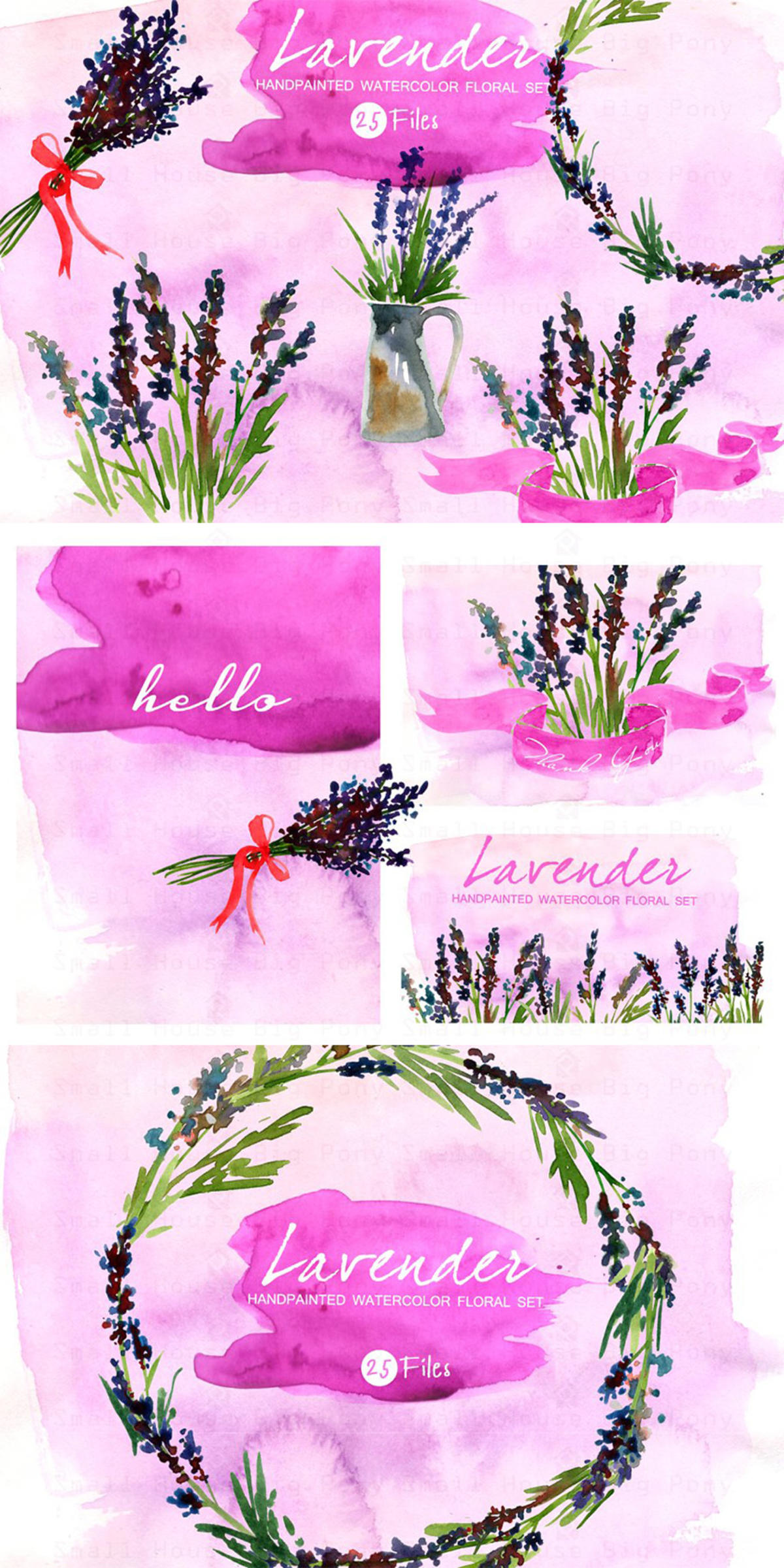 紫色水彩薰衣草插画设计素材 Lavender Set- Watercolor Clip Art