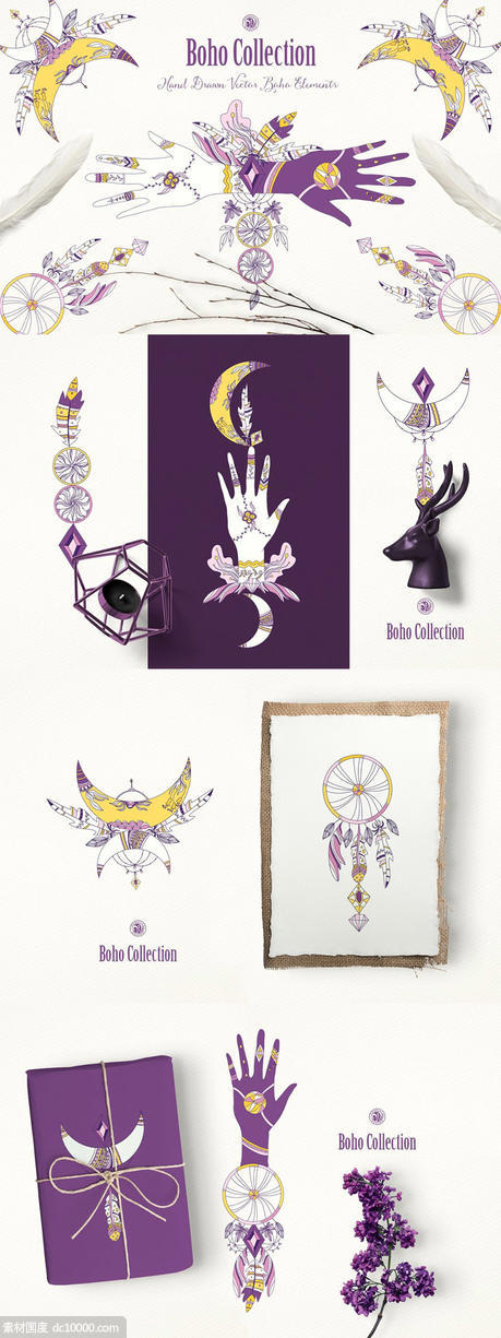 紫色波西米亚风系列水彩插画 Purple Boho Collection - 源文件