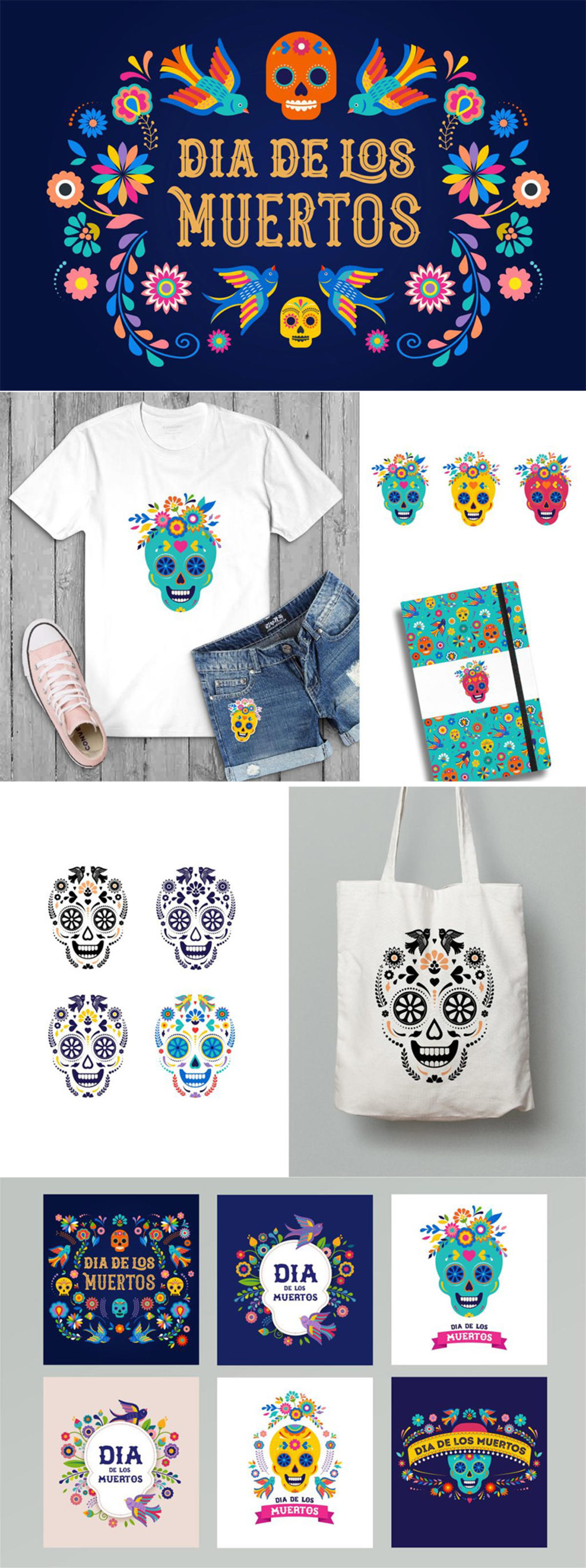 墨西哥亡灵节马克笔手绘插画 Day of the Dead &amp;ndash; Mexican collection