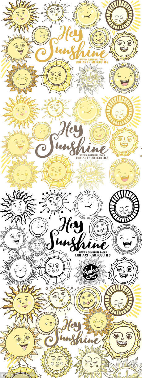 夏季太阳主题人物笑脸插画 Sunshine Face Illustrations - 源文件