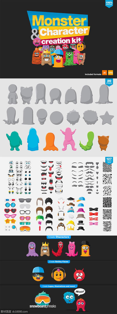 卡通怪物形象设计工具包 Monster and Character Creation Kit - 源文件
