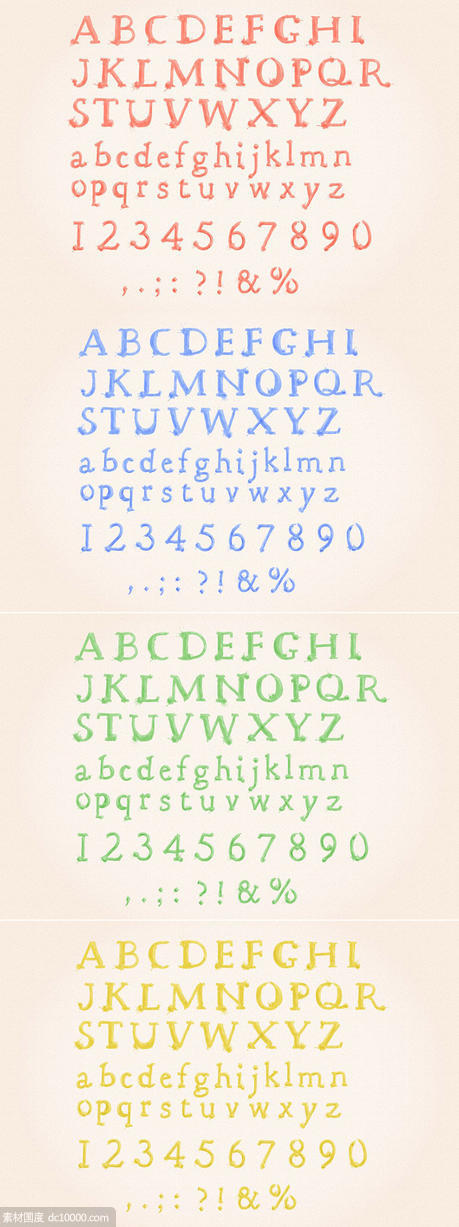 四色水彩卡通字母表 Watercolor Alphabet - 源文件
