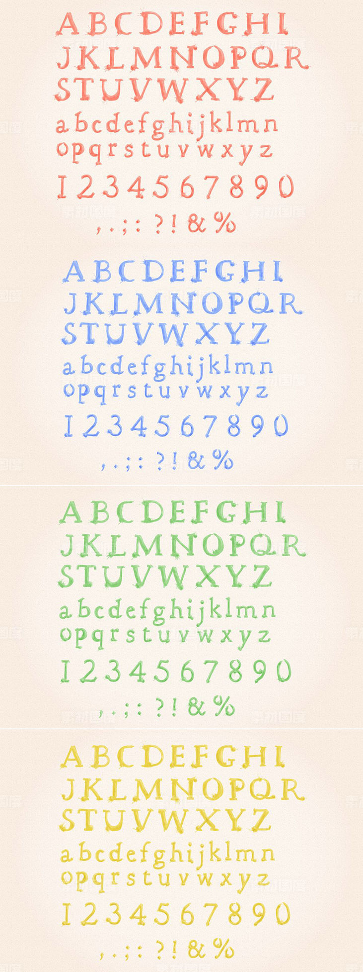 四色水彩卡通字母表 Watercolor Alphabet