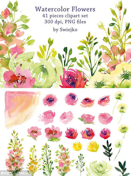 手工浪漫彩绘花园植物剪贴画 Watercolor Garden Flowers - 源文件