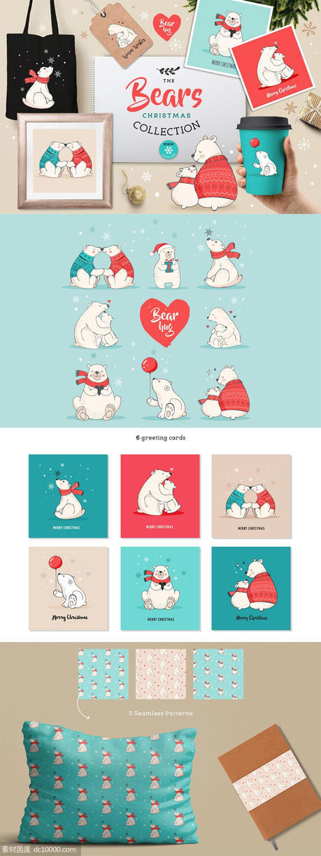北极熊圣诞主题插画素材 Polar Bears Christmas illustrations - 源文件