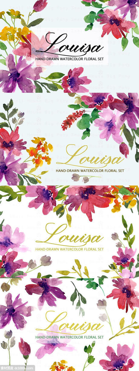 手绘水彩花卉剪贴画 Louisa- Watercolor Clip Art Set - 源文件