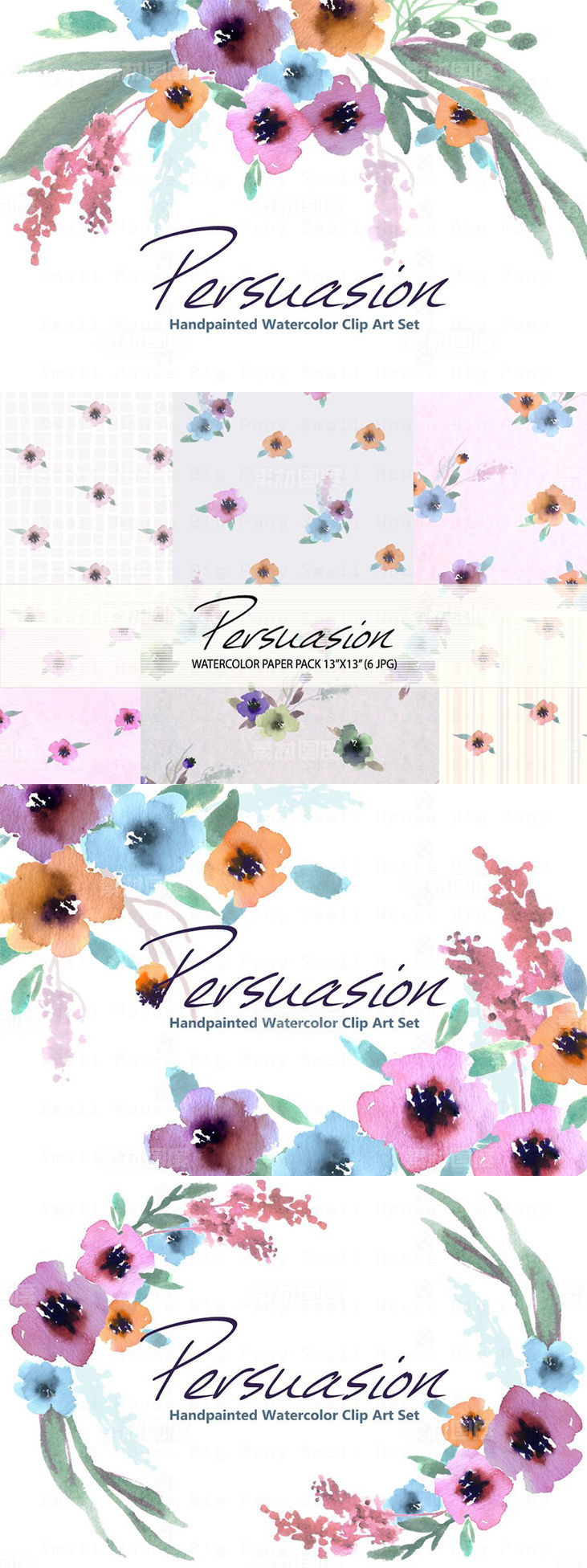 水彩花卉剪贴画合集 Persuasion-Watercolor Clip Art