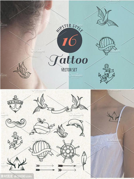 时尚风格纹身矢量图形 Hipster Style Tattoo ndash vector - 源文件