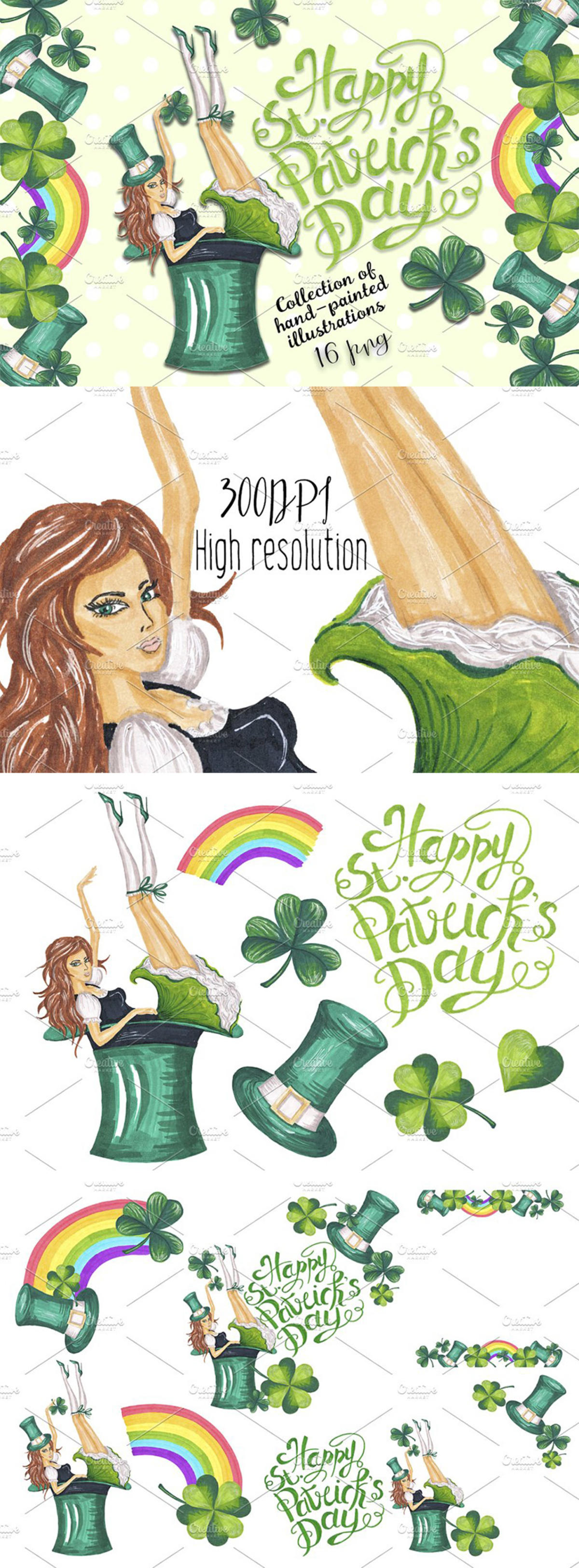 圣帕特里克节节日手绘插图合集 Happy StPatrickrsquos Day Collection