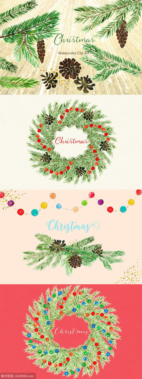 水彩手绘圣诞树剪贴画套装 Christmas tree. Watercolor Clipart - 源文件