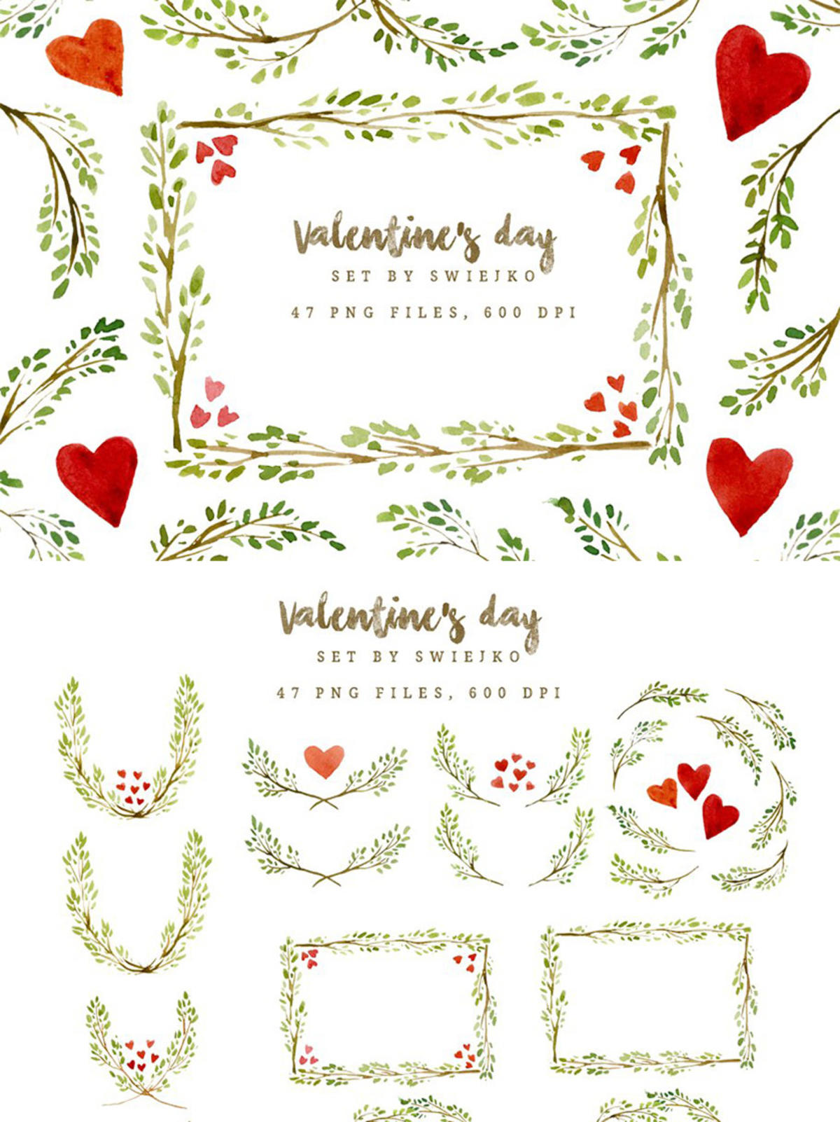 情人节手绘水彩装饰边框剪贴画 Valentinersquos day frames and borders