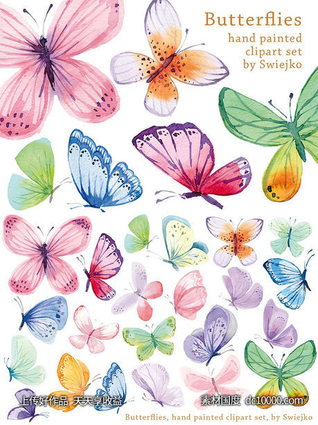 美丽浪漫的手绘水彩蝴蝶插图 Watercolor Butterflies - 源文件