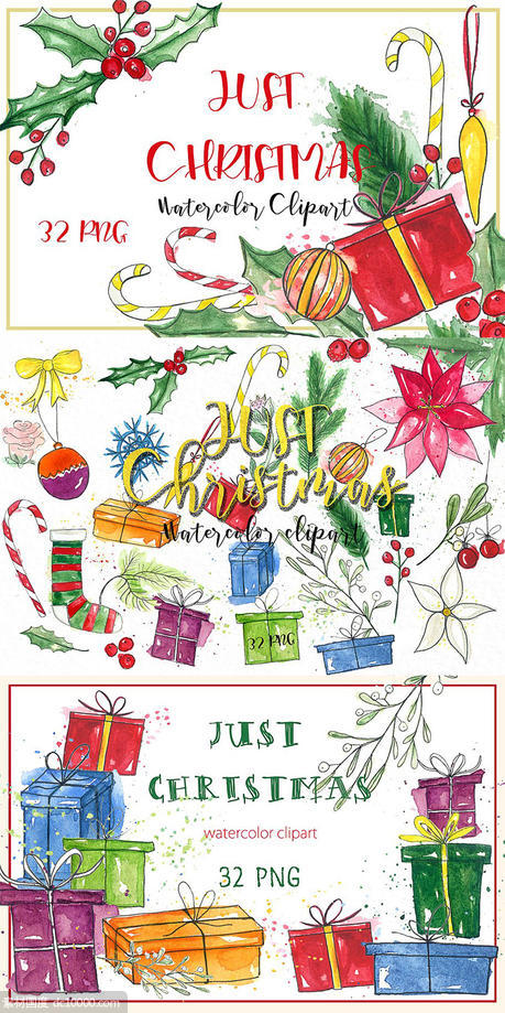 冬季圣诞节日主题素描剪贴画 Christmas sketch Watercolor - 源文件