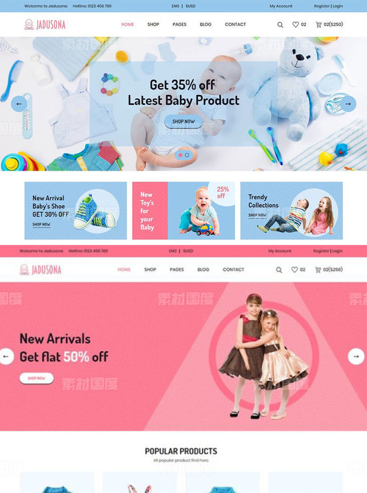 [HTML,CSS,JS]婴幼服饰玩具电商网站Bootstrap模板