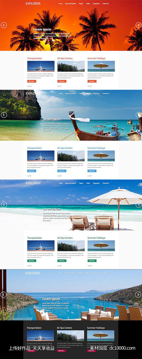 【JPG,ZIP,HTML,PNG】热带旅游主题WordPress建站模板 Hot Explorer-源文件-素材国度dc10000.com