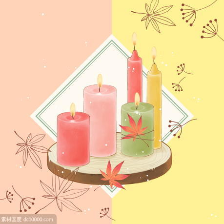 创意设计秋季枫叶叶子南瓜杯子蜡烛促销插画 - 源文件