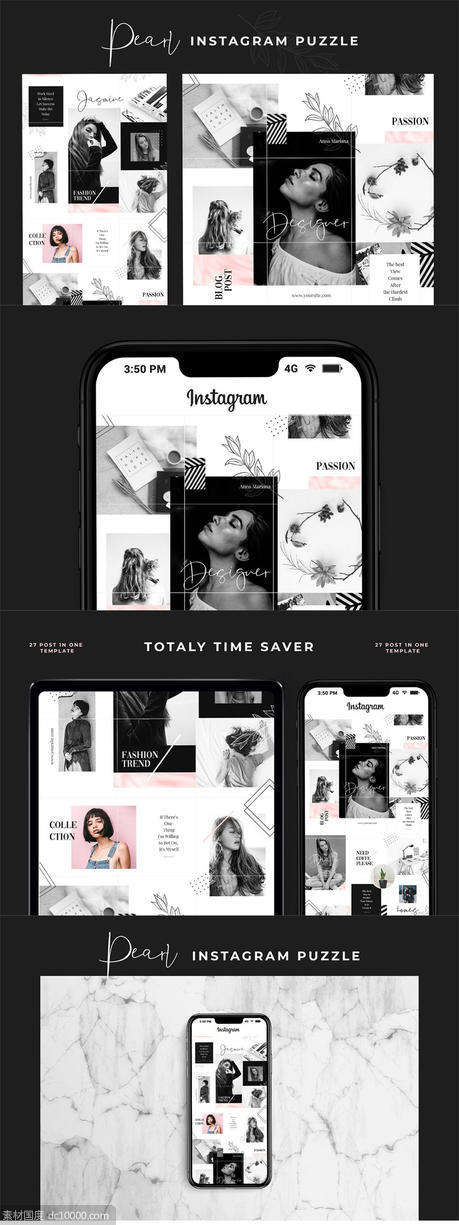 【PSD】现代黑色主题的instagram社交媒体模板  - 源文件