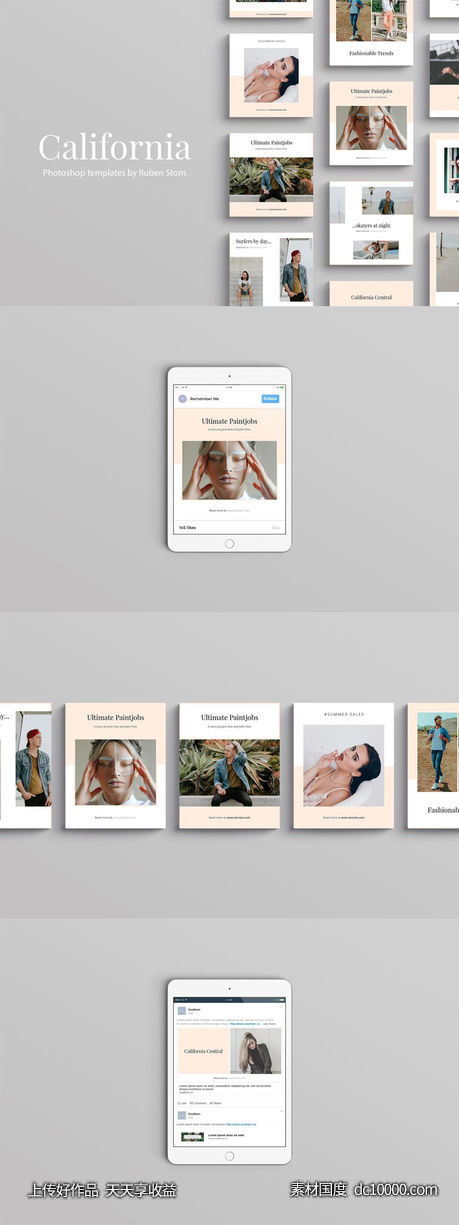 【PSD,PDF】时尚摄影社交媒体模板 California Social Media Templates-源文件-素材国度dc10000.com