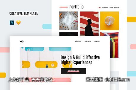 【PSD,SKETCH】现代时尚风格创意作品集网站设计模板-源文件-素材国度dc10000.com