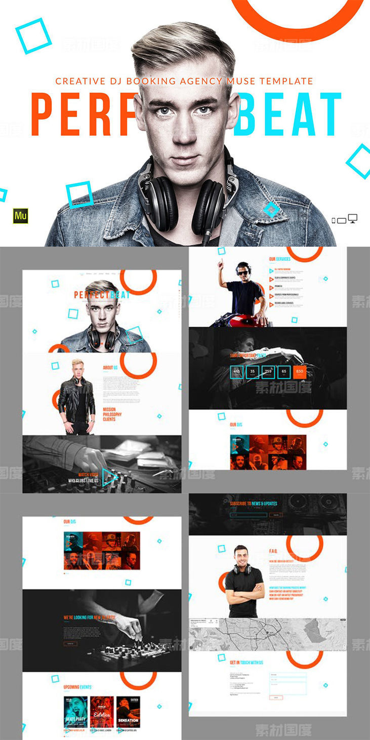 【png】DJ艺术家音乐家单页网站设计Muse模板