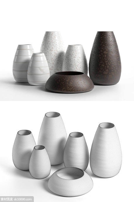 高质量瓷器花瓶3D模型c4d素材模型套装下载[C4D,OBJ,FBX,MAX] - 源文件