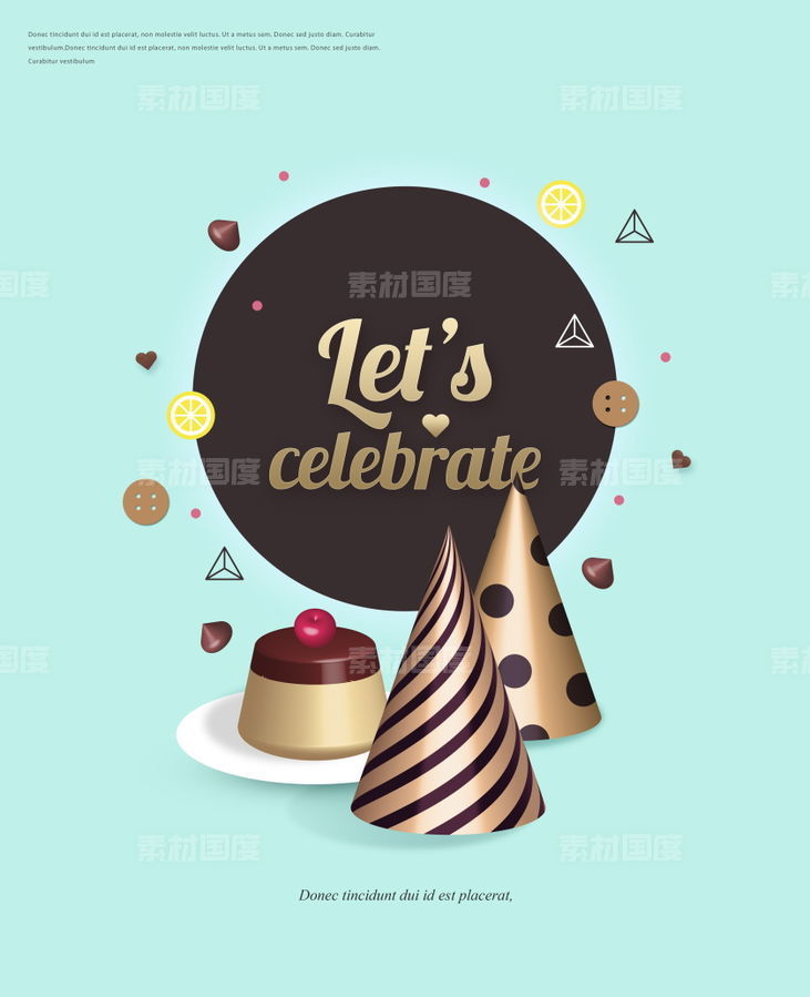 彩色设计创意蛋糕鲜花气球香槟活动促销插画
