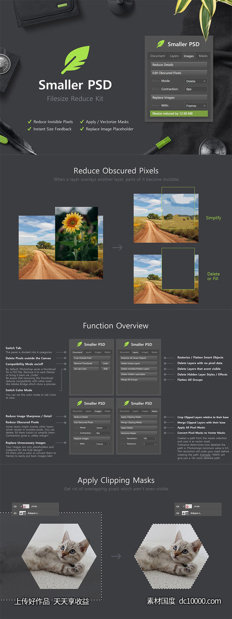PSD文件无损压缩瘦身利器 Smaller PSD &amp;ndash; Filesize Reduce Kit-源文件-素材国度dc10000.com