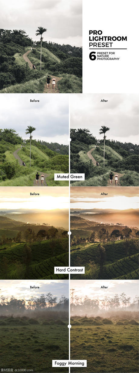 6款大自然风景摄影后期处理调色滤镜LR预设【LRTEMPLATE】 - 源文件