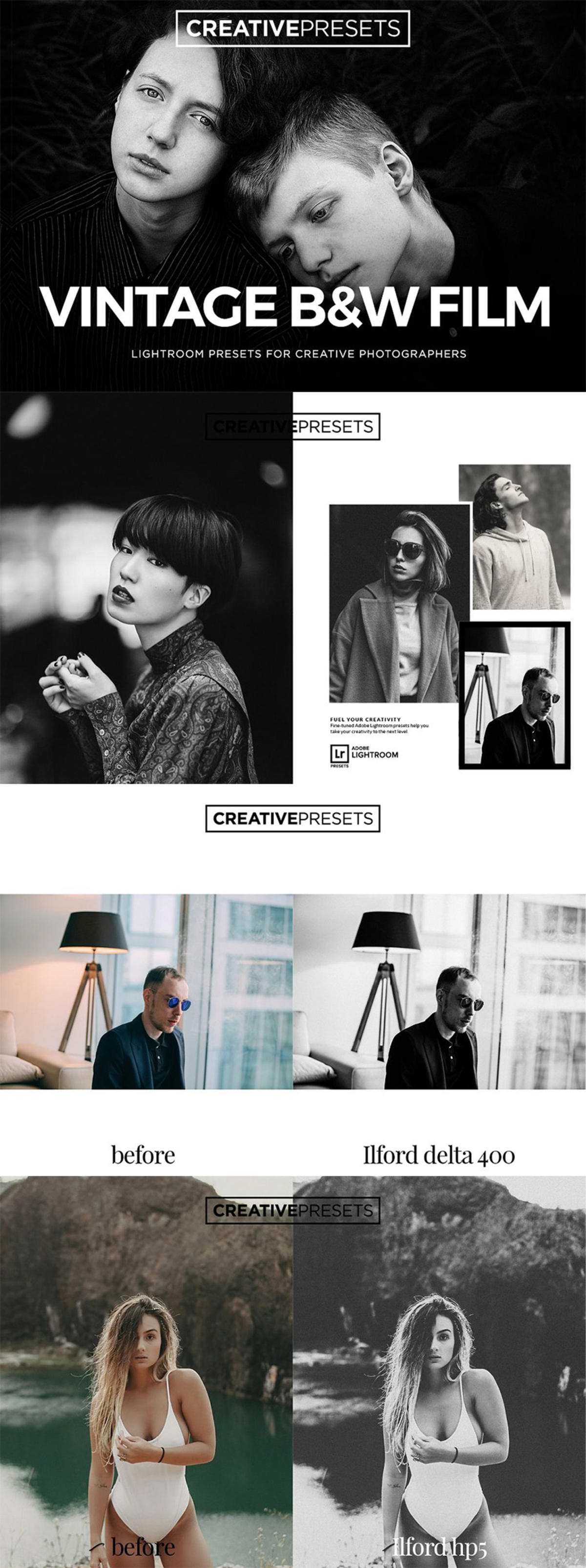 复古怀旧风格黑白照片调色滤镜LR预设 Vintage Film Lightroom Presets【PDF】