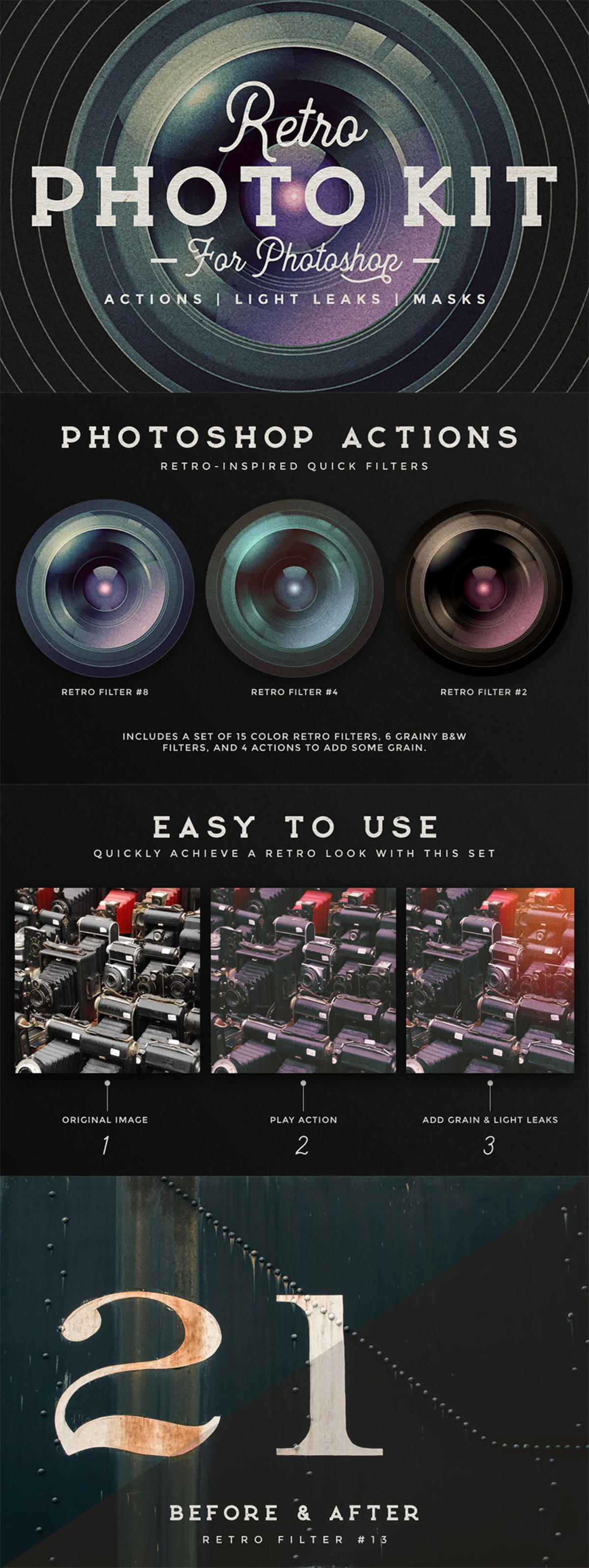 复古照片调色滤镜PS动作合集 Photoshop Retro Photo Kit