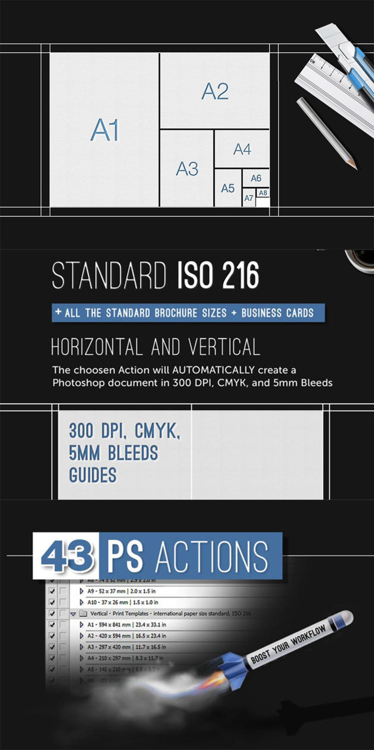 常用PS打印规格设置模板生成器PS动作【PSD,JPG】