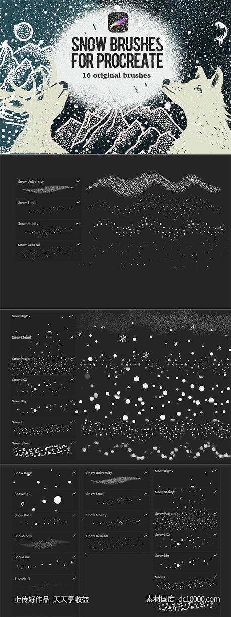 雪景手绘必备利器-Procreate雪花图案笔刷-源文件-素材国度dc10000.com