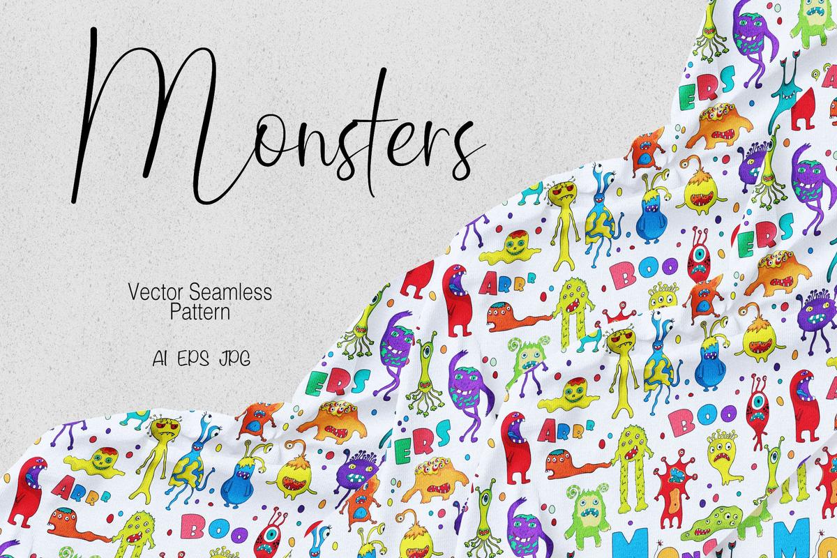 小怪兽手绘卡通图案背景素材 Monsters【AI,EPS,JPG】