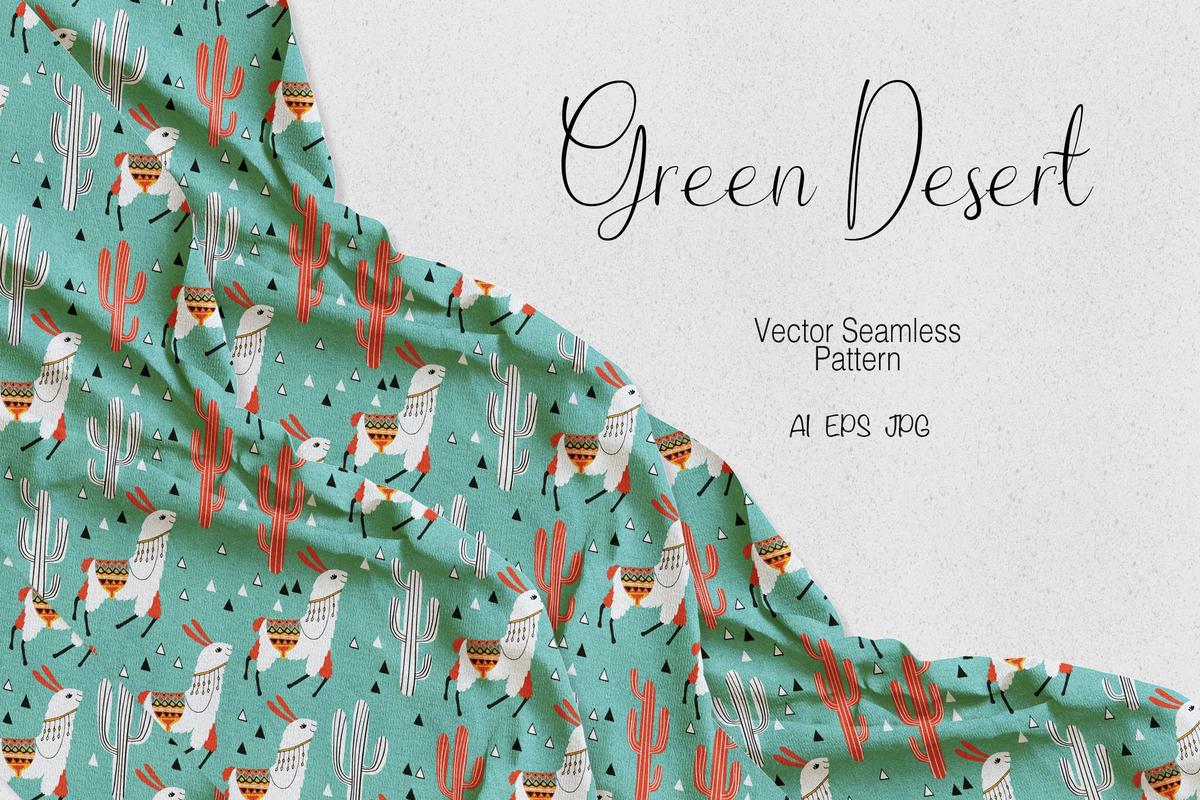 绿色沙漠中的骆驼彩绘无缝贴图图案纹样素材【AI,EPS,JPG】