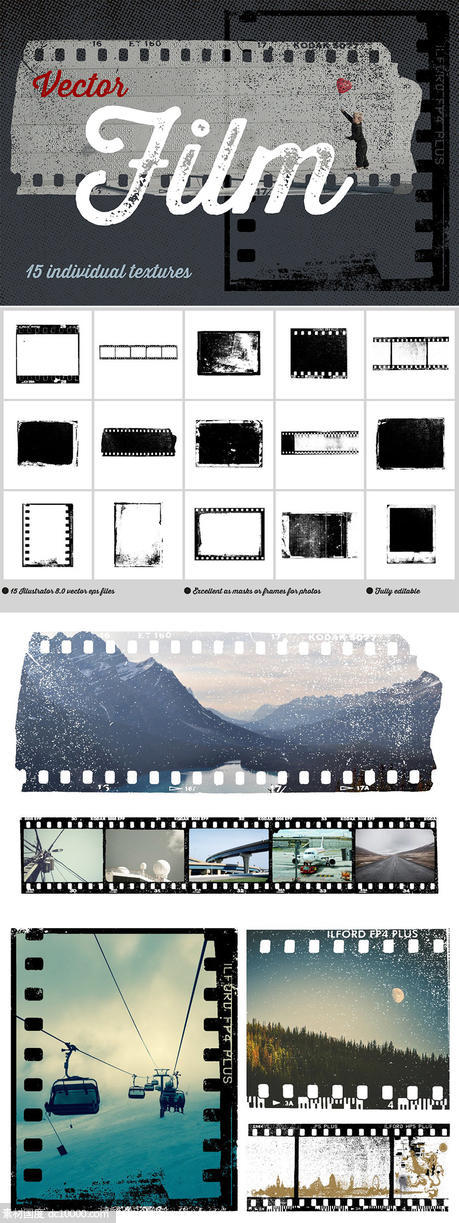 15种老式相纸旧胶卷底片宝丽来照片矢量纹理【EPS,PNG】 - 源文件