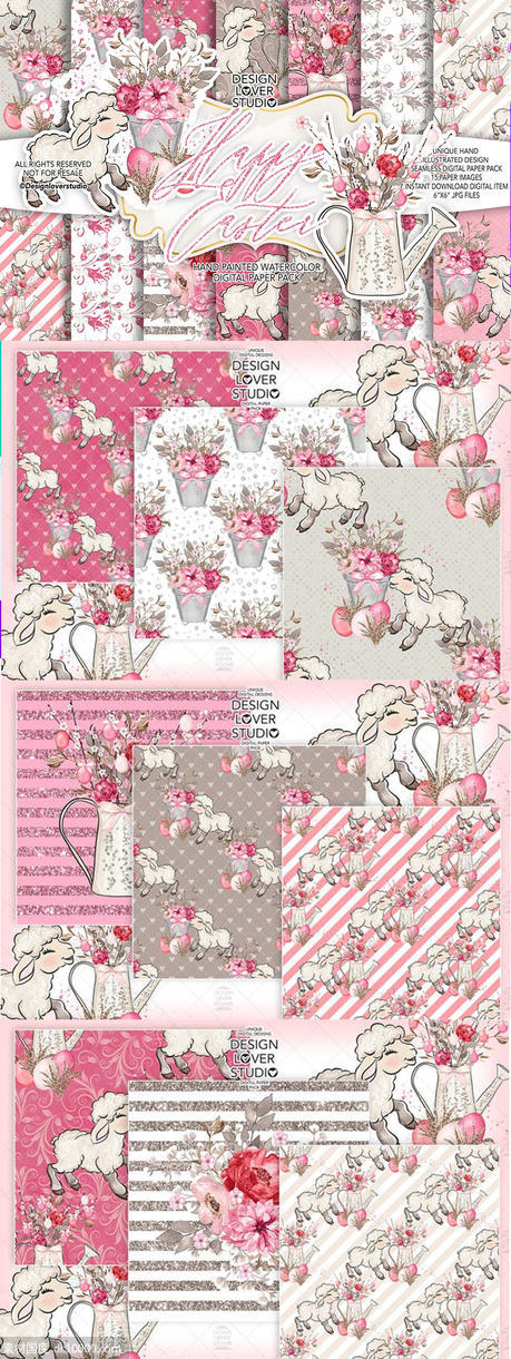 粉红系复活节礼品包装纸张图案纹理套装【JPG】 - 源文件