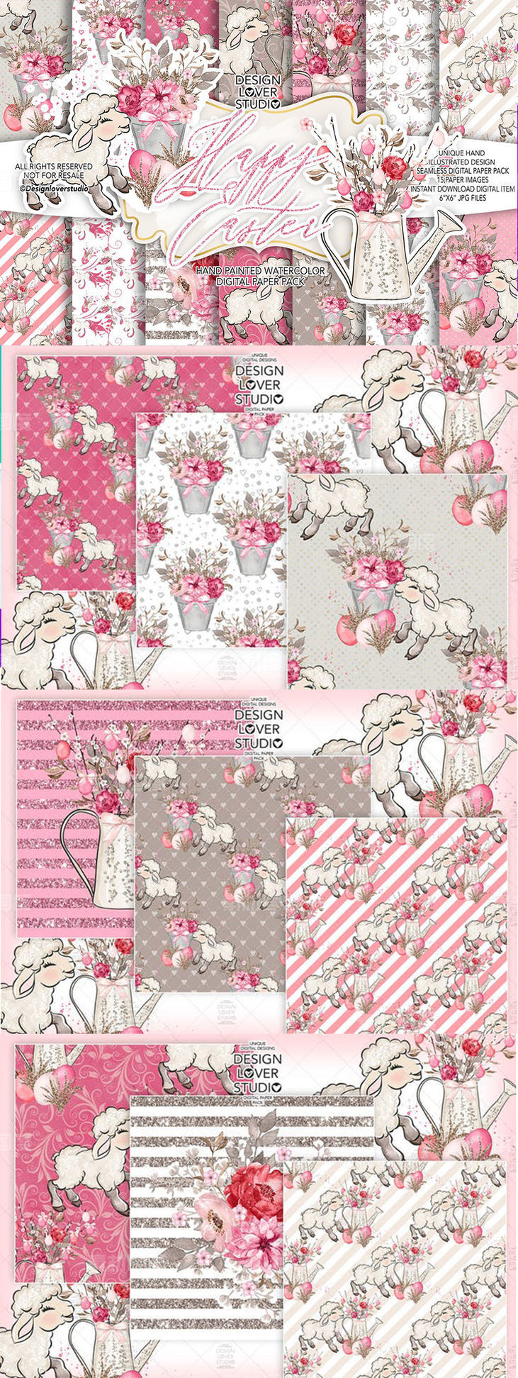 粉红系复活节礼品包装纸张图案纹理套装【JPG】