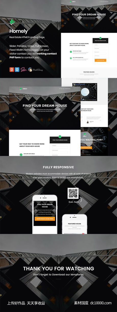 房产中介销售网站HTML着陆页模板【HTML,CSS,SASS,JS,PSD,EPS,AI】-源文件-素材国度dc10000.com
