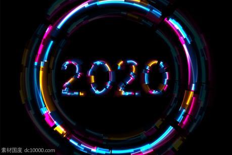 抽象霓虹灯发光字体2020新年主题背景图素材【EPS,JPG】 - 源文件