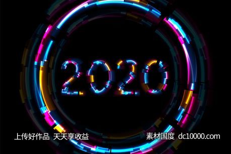 抽象霓虹灯发光字体2020新年主题背景图素材【EPS,JPG】-源文件-素材国度dc10000.com