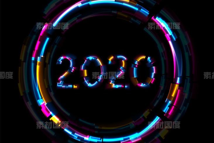 抽象霓虹灯发光字体2020新年主题背景图素材【EPS,JPG】